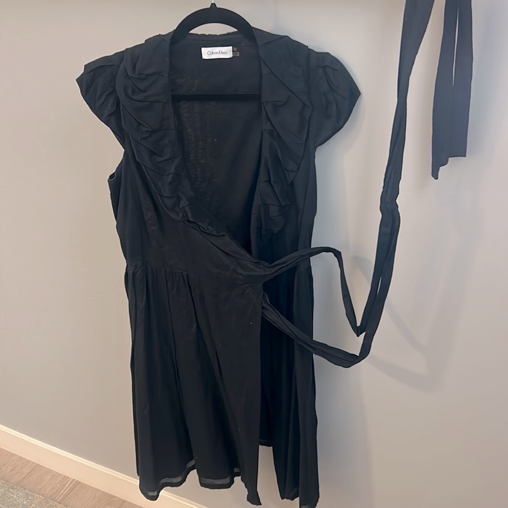 Calvin Klein Black Ruffle Wrap Dress